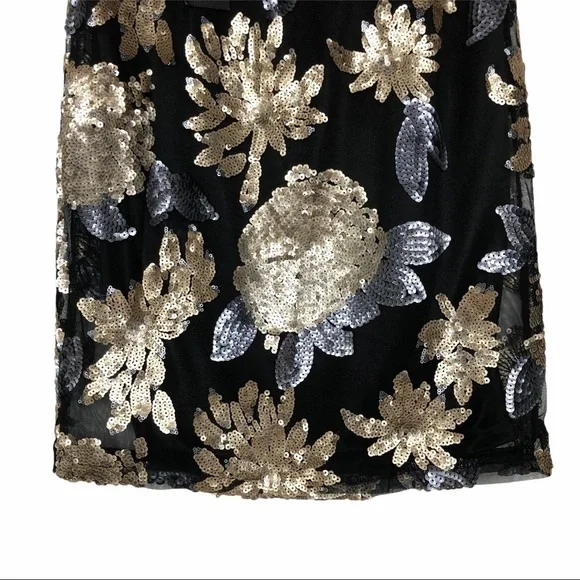 NWT Forever 21 black gold silver sequin midi skirt small - Picture 3 of 11